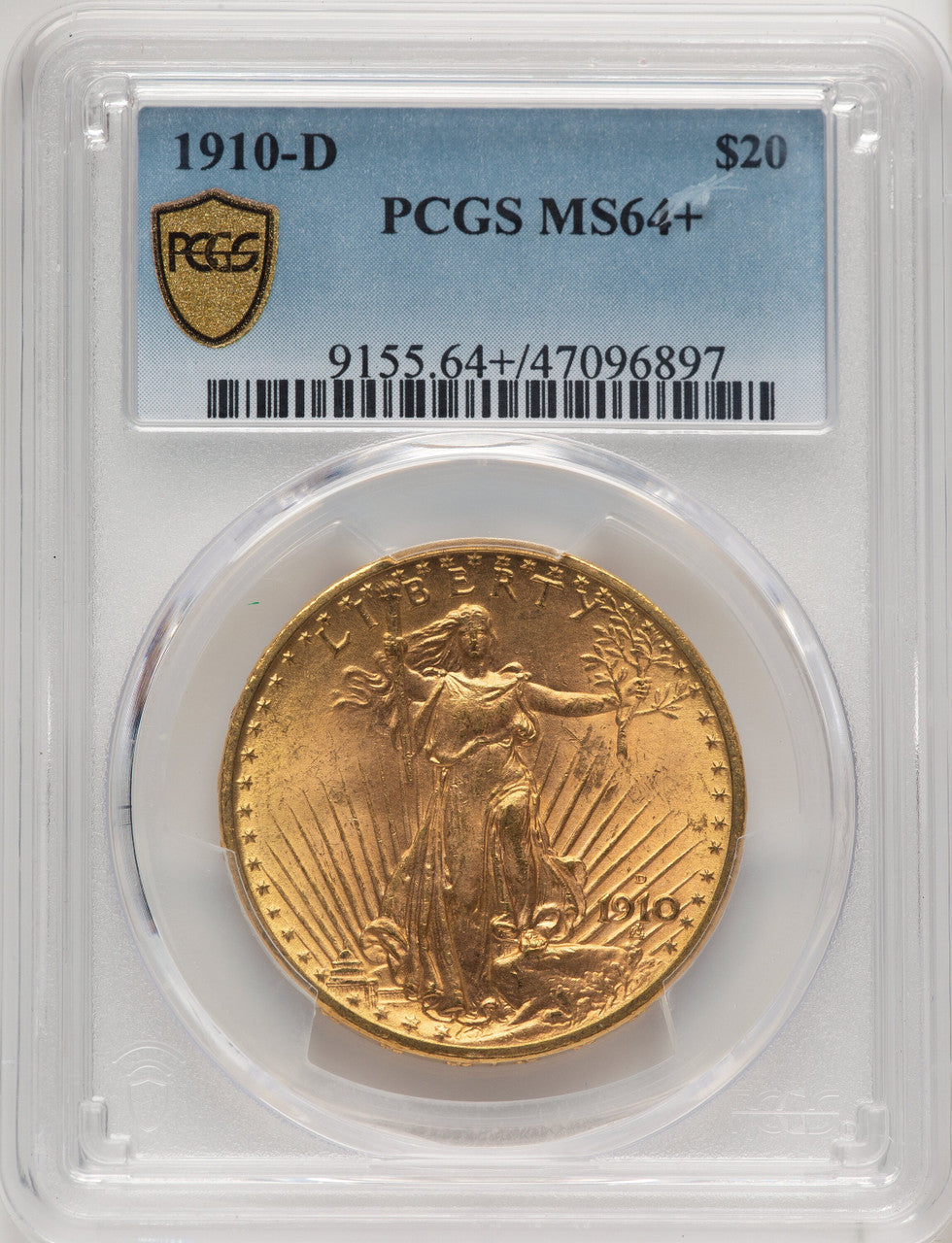 1910-D $20 Saint-Gaudens Double Eagle PCGS MS64+
