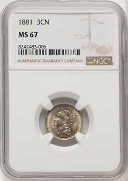 1881 3CN Three Cent Nickel NGC MS67