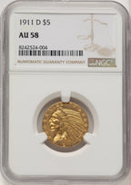 1911-D $5 Indian Half Eagle NGC AU58