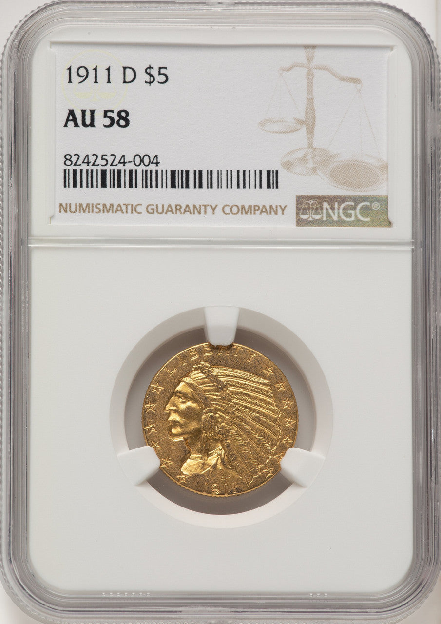1911-D $5 Indian Half Eagle NGC AU58