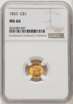 1853 G$1 Gold Dollar NGC MS66