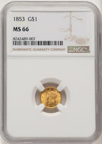 1853 G$1 Gold Dollar NGC MS66