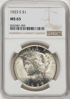 1923-S Peace Dollar NGC MS65