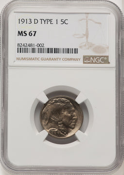 1913-D Type One 5C Buffalo Nickel NGC MS67