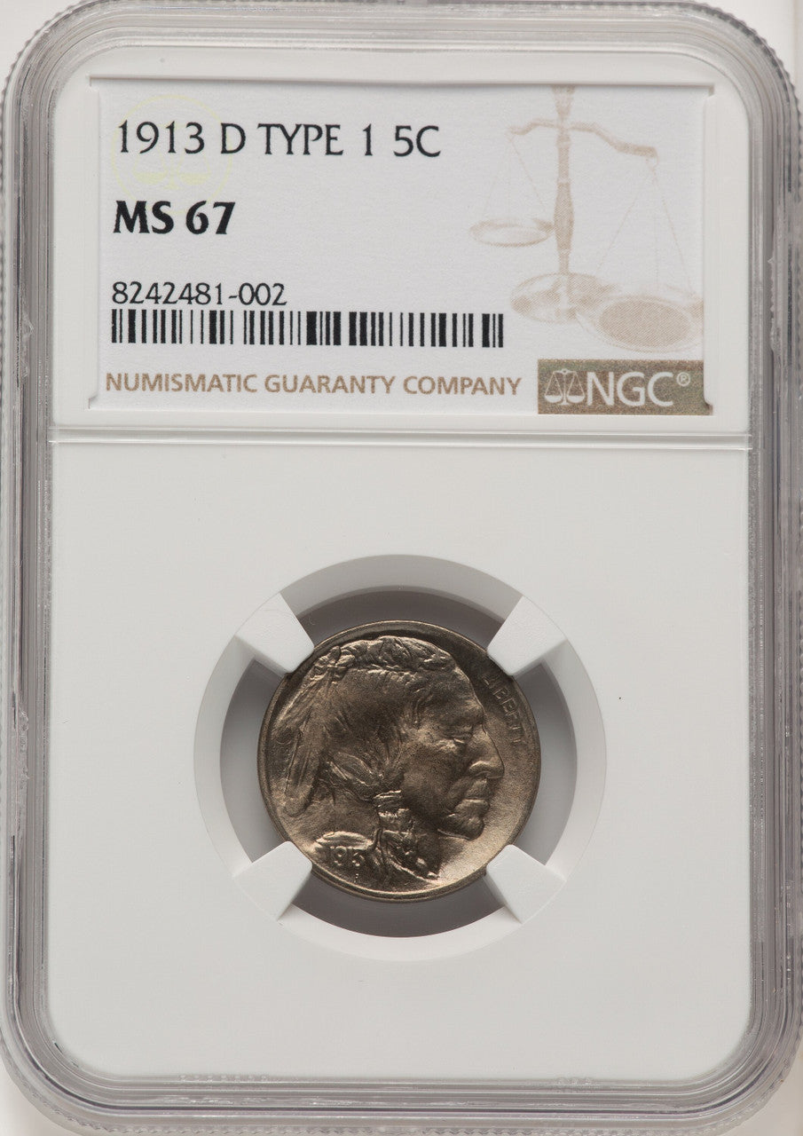 1913-D Type One 5C Buffalo Nickel NGC MS67