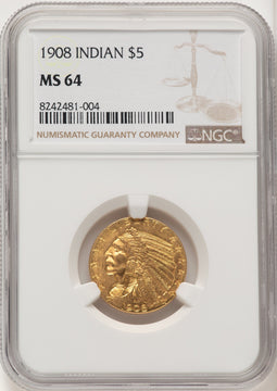 1908 $5 Indian Indian Half Eagle NGC MS64 (774742050)