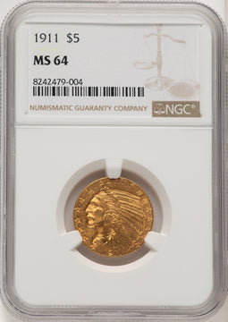 1911 $5 Indian Half Eagle NGC MS64 (774742051)