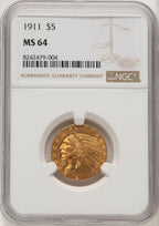 1911 $5 Indian Half Eagle NGC MS64 (774742051)