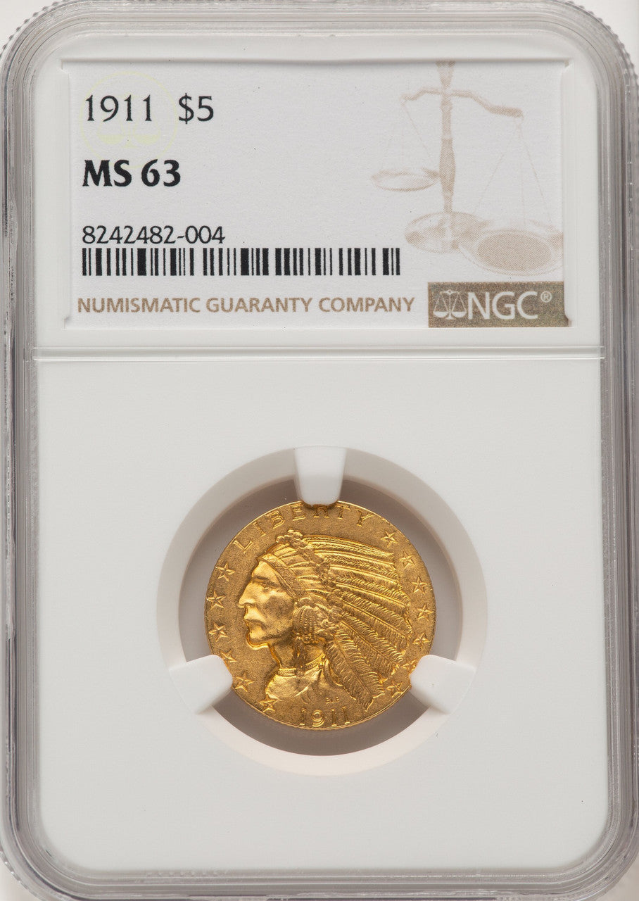 1911 $5 Indian Half Eagle NGC MS63 (774730005)