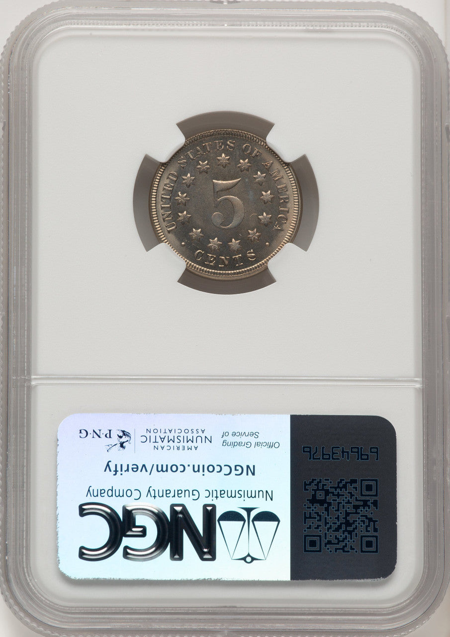 1867 5C NO RAYS Shield Nickel NGC MS66
