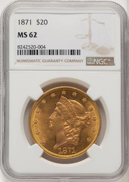 1871 $20 Liberty Double Eagle NGC MS62