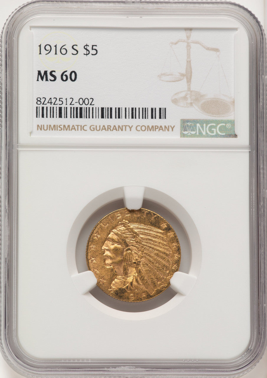1916-S $5 Indian Half Eagle NGC MS60
