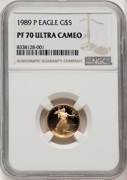1989-P $5 Tenth-Ounce Gold Eagle Brown Label NGC PF70 (507166198)