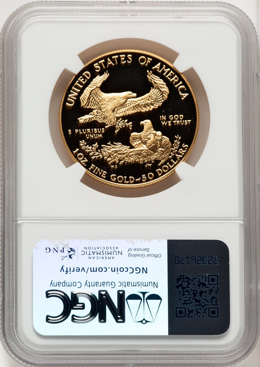 1986-W $50 One-Ounce Gold Eagle Brown Label NGC PF70 (773276013)