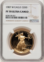 1987-W $50 One-Ounce Gold Eagle Brown Label NGC PF70 (506353008)