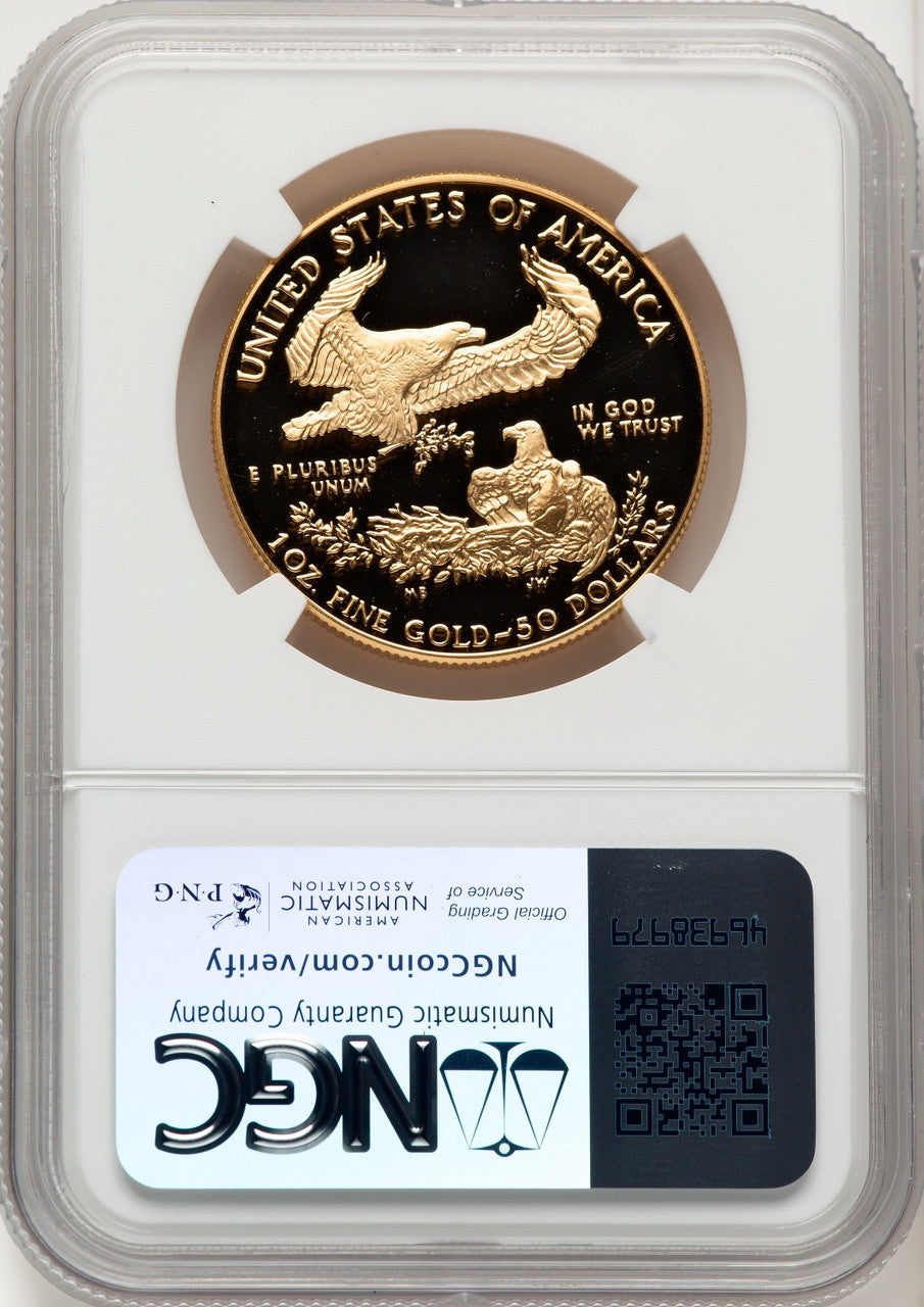 1987-W $50 One-Ounce Gold Eagle Brown Label NGC PF70 (506353008)