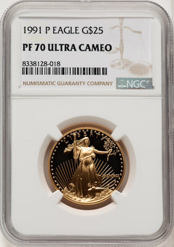 1991-P $25 Half-Ounce Gold Eagle Brown Label NGC PF70 (520087018)