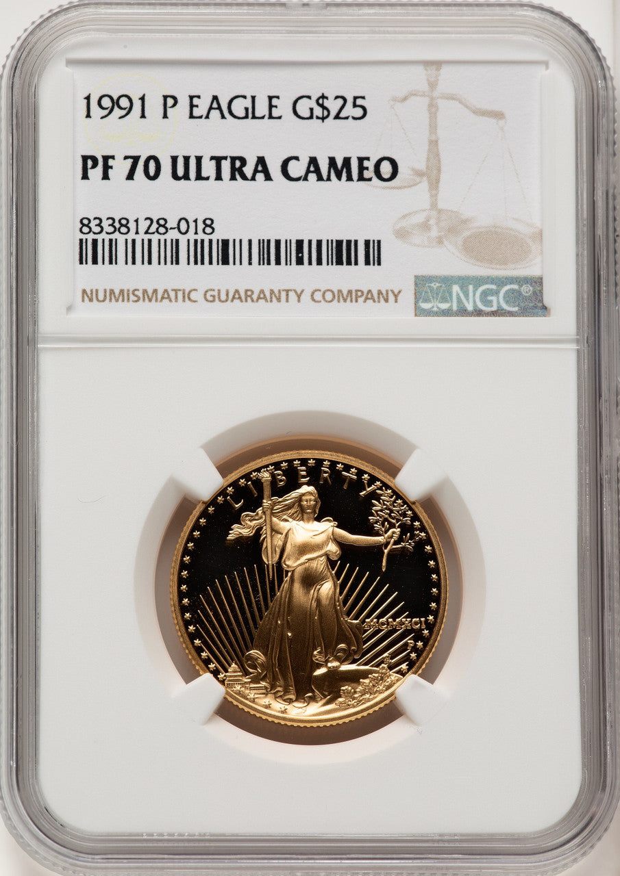 1991-P $25 Half-Ounce Gold Eagle Brown Label NGC PF70 (520087018)