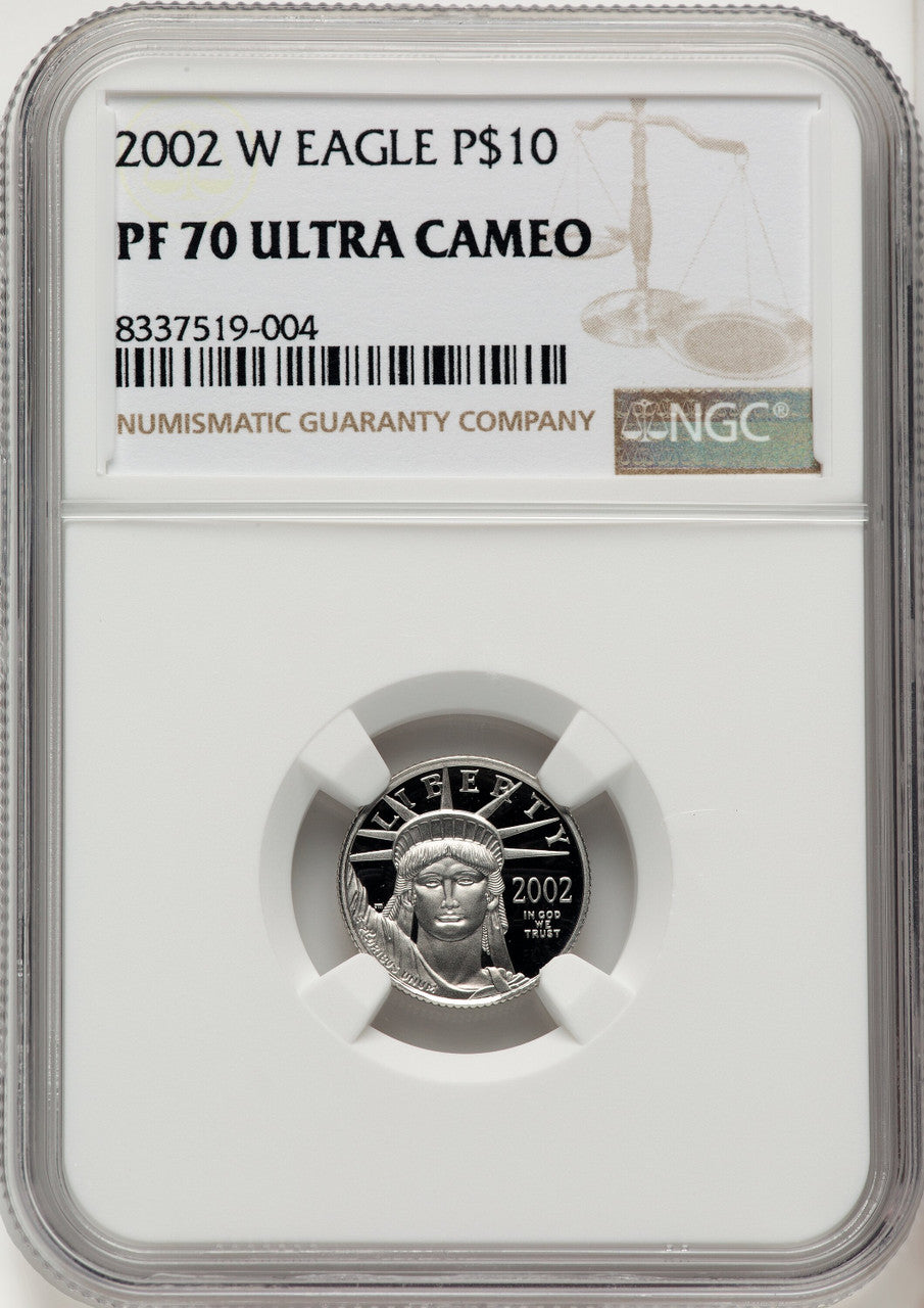 2002-W $10 Tenth-Ounce Platinum Eagle Brown Label NGC PF70 (774692068)