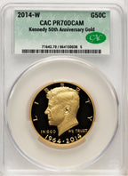 2014-W 50C Kennedy Gold 50th Anniversary Brown Label Proof Kennedy Half Dollar CACG PR70 (773826005)