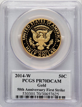 2014-W 50C Kennedy Gold 50th Anniversary FS Proof Kennedy Half Dollar PCGS PR70