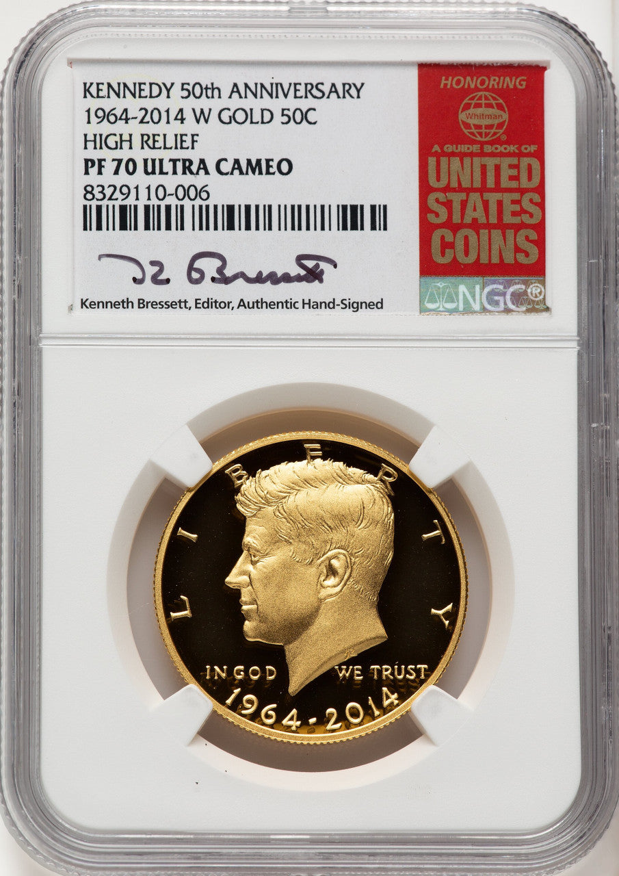 2014-W 50C Kennedy Gold 50th Anniversary Kenneth Bressett Red Book Proof Kennedy Half Dollar NGC PR70 (773826015)