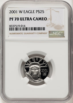 2001-W $25 Quarter-Ounce Platinum Eagle Statue of Liberty Brown Label NGC PF70 (775329006)