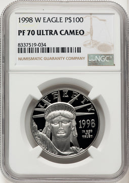 1998-W $100 One-Ounce Platinum Eagle Statue of Liberty Brown Label NGC PF70 (774692046)