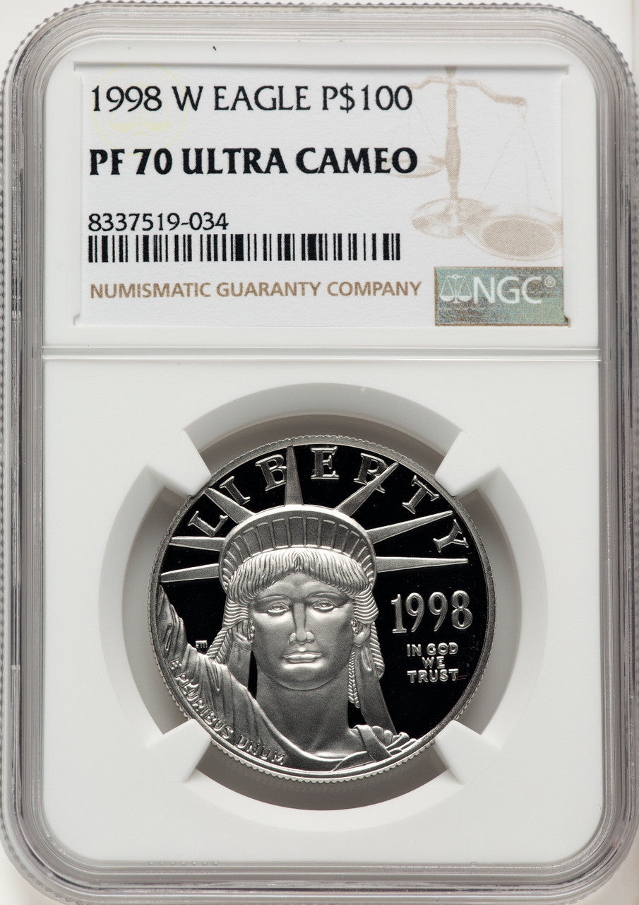 1998-W $100 One-Ounce Platinum Eagle Statue of Liberty Brown Label NGC PF70 (774692046)