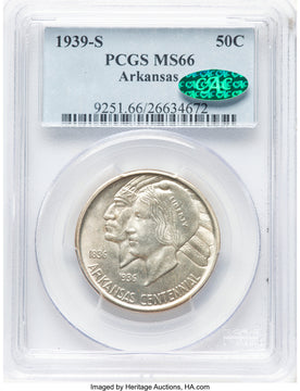 1939-S 50C Arkansas CAC Commemorative Silver PCGS MS66
