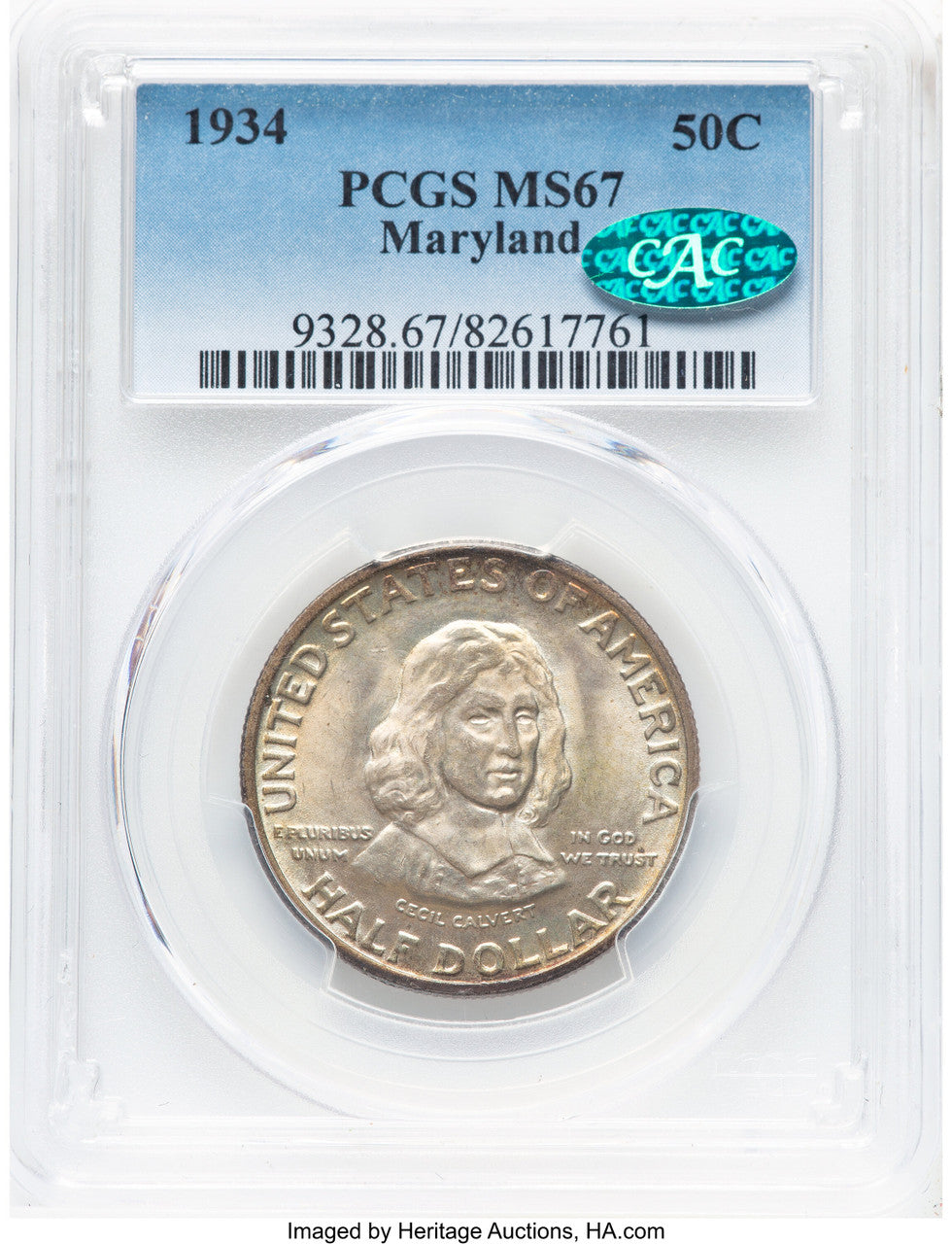 1934 50C Maryland CAC Commemorative Silver PCGS MS67