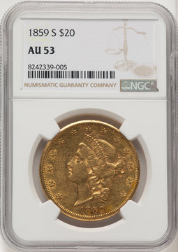 1859-S $20 Liberty Double Eagle NGC AU53 (177269009)