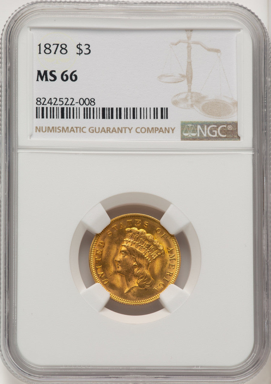 1878 $3 Three Dollar Gold Pieces NGC MS66