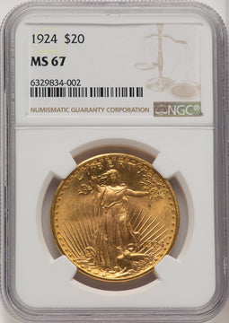 1924 $20 Saint Brown Label Saint-Gaudens Double Eagle NGC MS67