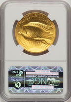 1907 $20 Flat Rim Brown Label High Relief Double Eagle NGC MS65+