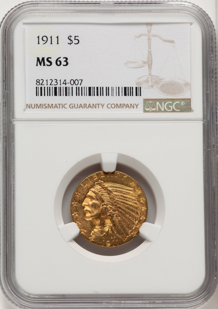 1911 $5 Indian Half Eagle NGC MS63 (775690042)