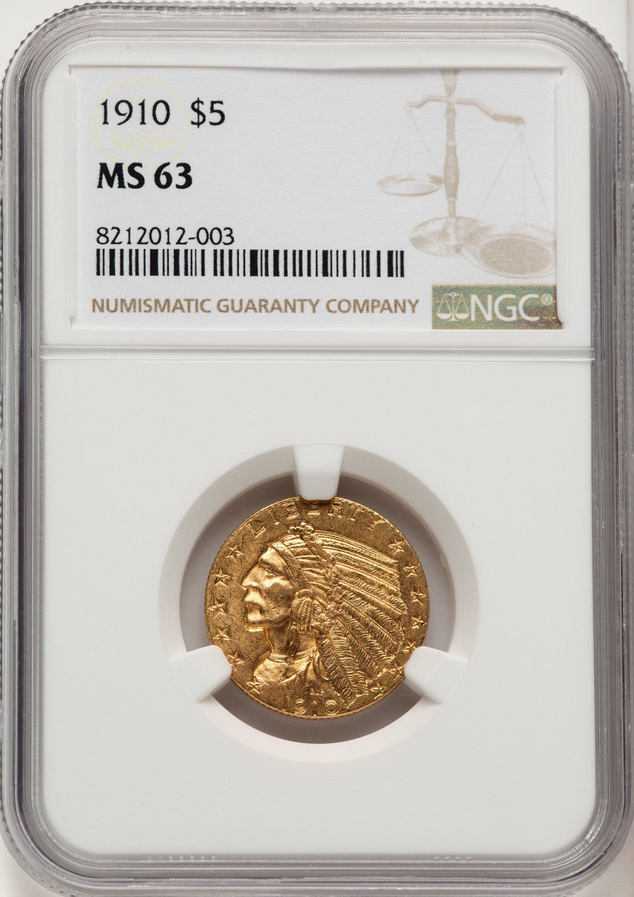 1910 $5 Indian Half Eagle NGC MS63 (775690040)