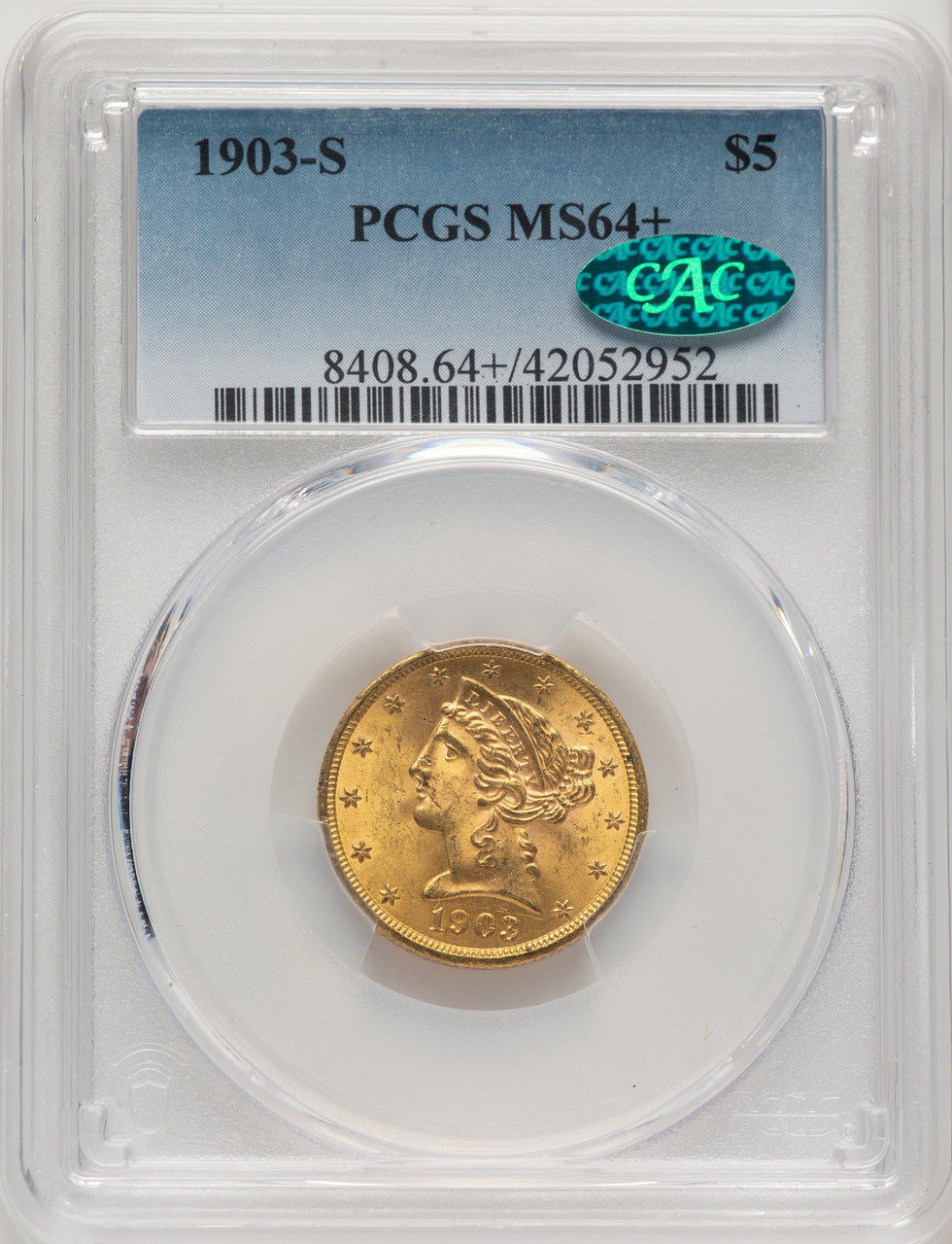 1903-S $5 CAC Liberty Half Eagle PCGS MS64+