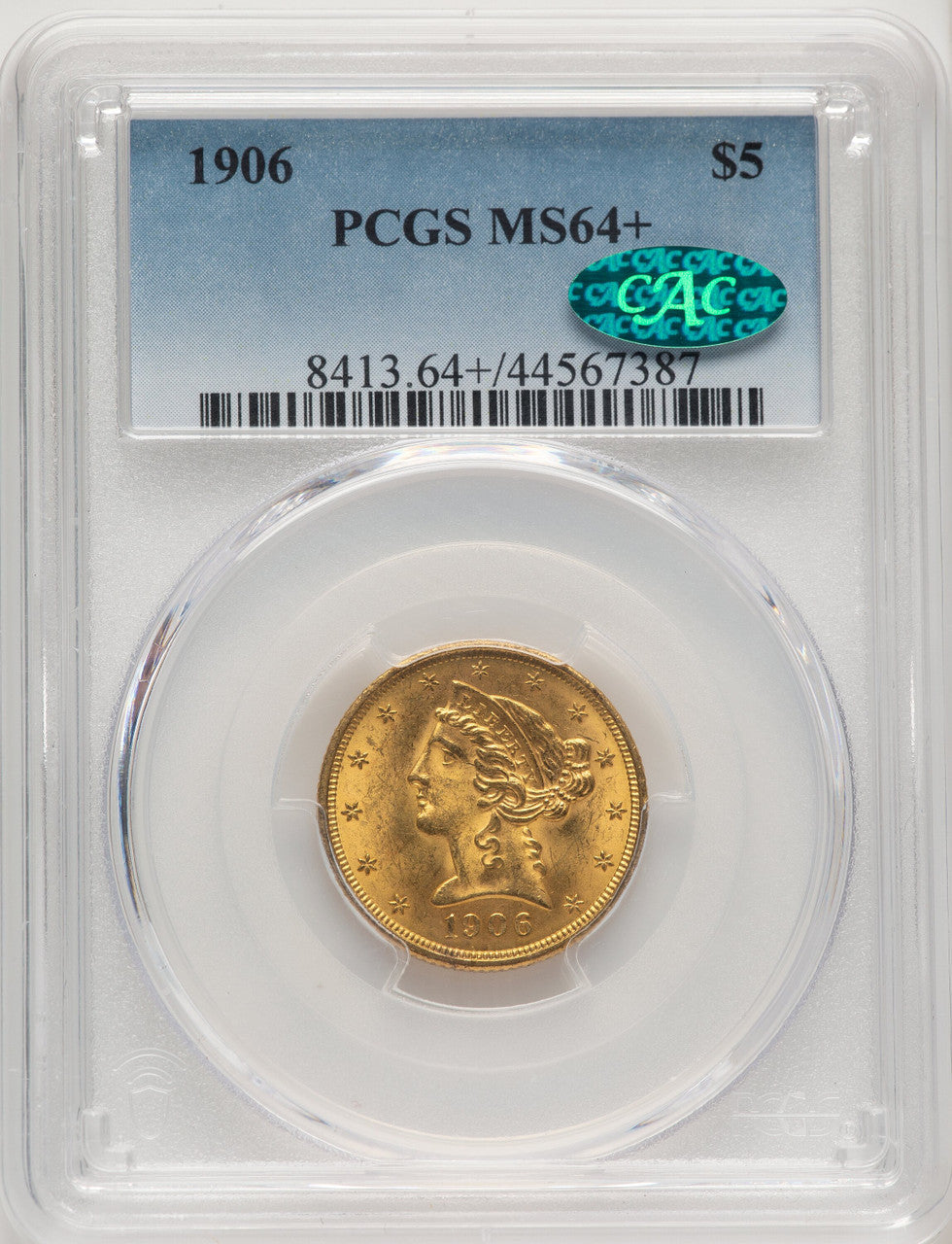 1906 $5 CAC Liberty Half Eagle PCGS MS64+
