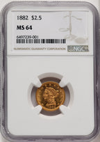 1882 $2.50 Liberty Quarter Eagle NGC MS64