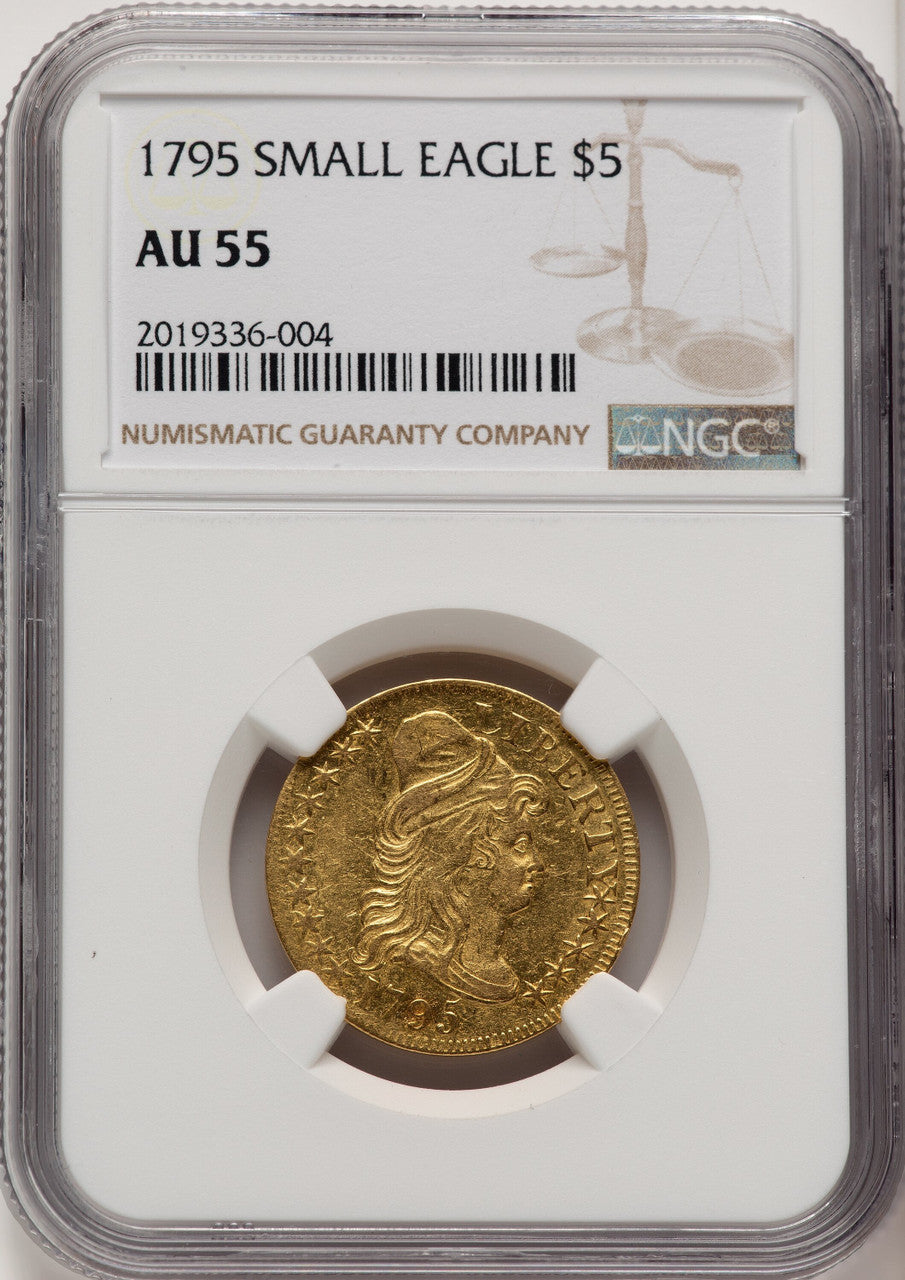 1795 $5 Small Eagle Brown Label Early Half Eagle NGC AU55