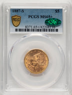 1887-S $5 CAC Liberty Half Eagle PCGS MS65+