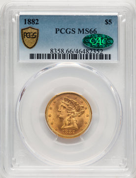 1882 $5 CAC Liberty Half Eagle PCGS MS66