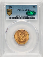 1882 $5 CAC Liberty Half Eagle PCGS MS66