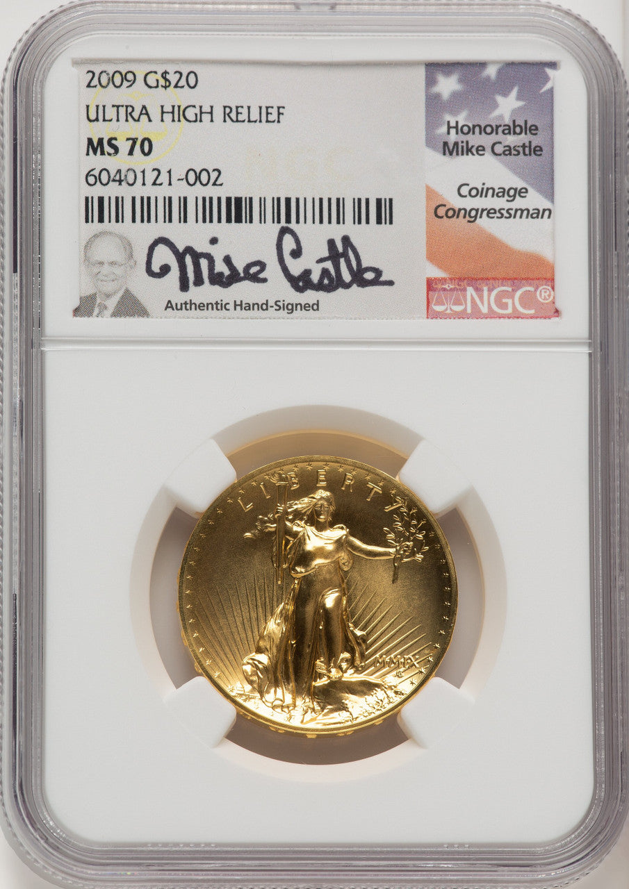 2009 $20 Ultra High Relief Mike Castle NGC MS70
