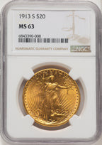 1913-S $20 Brown Label Saint-Gaudens Double Eagle NGC MS63