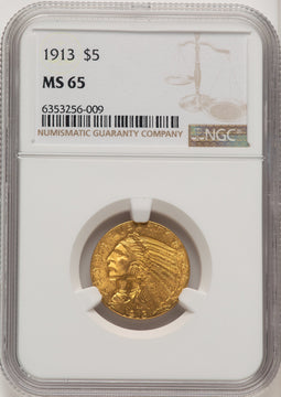 1913 $5 Indian Half Eagle NGC MS65 (775778001)