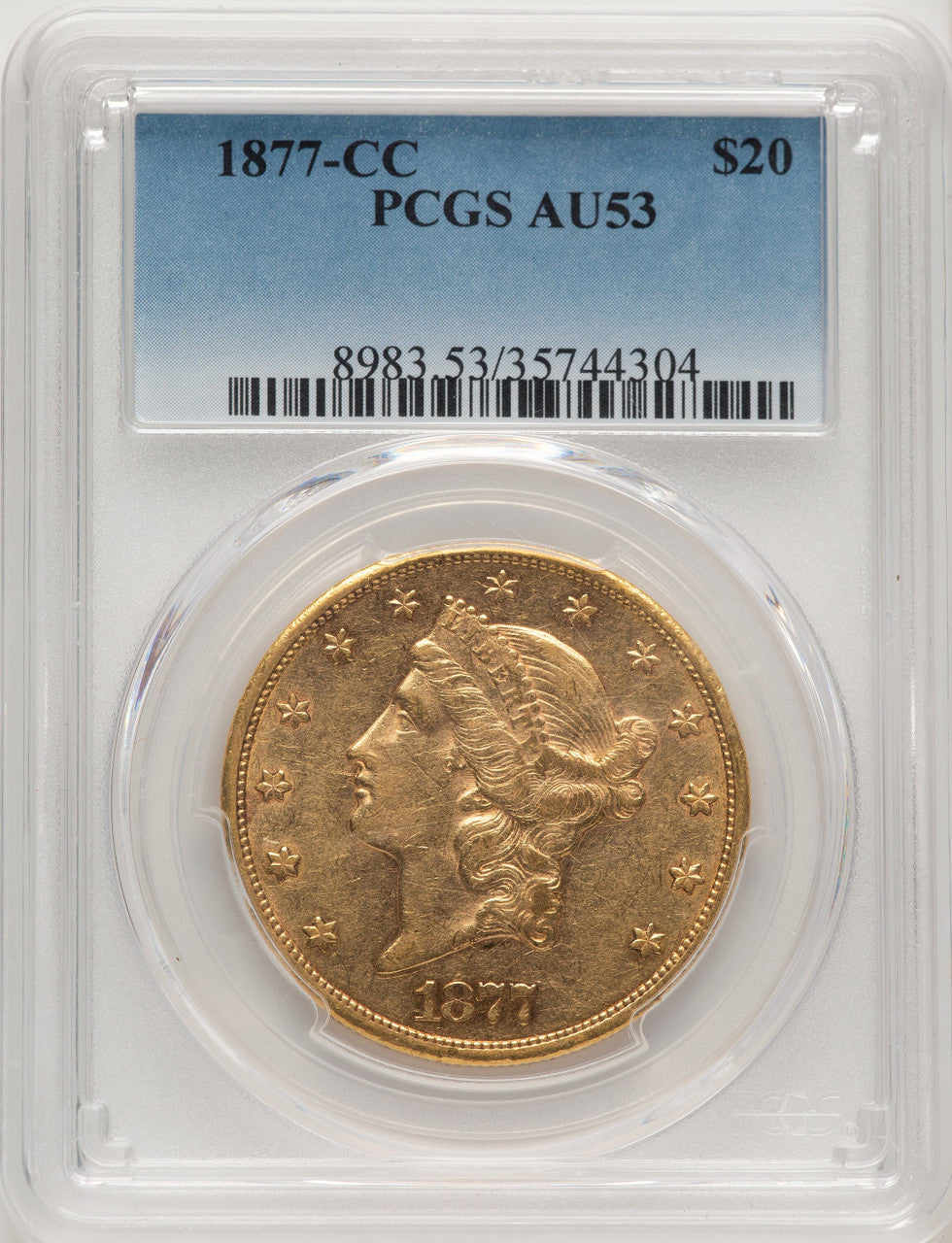 1877-CC $20 Liberty Double Eagle PCGS AU53 (177260003)