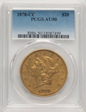 1878-CC $20 Liberty Double Eagle PCGS AU50