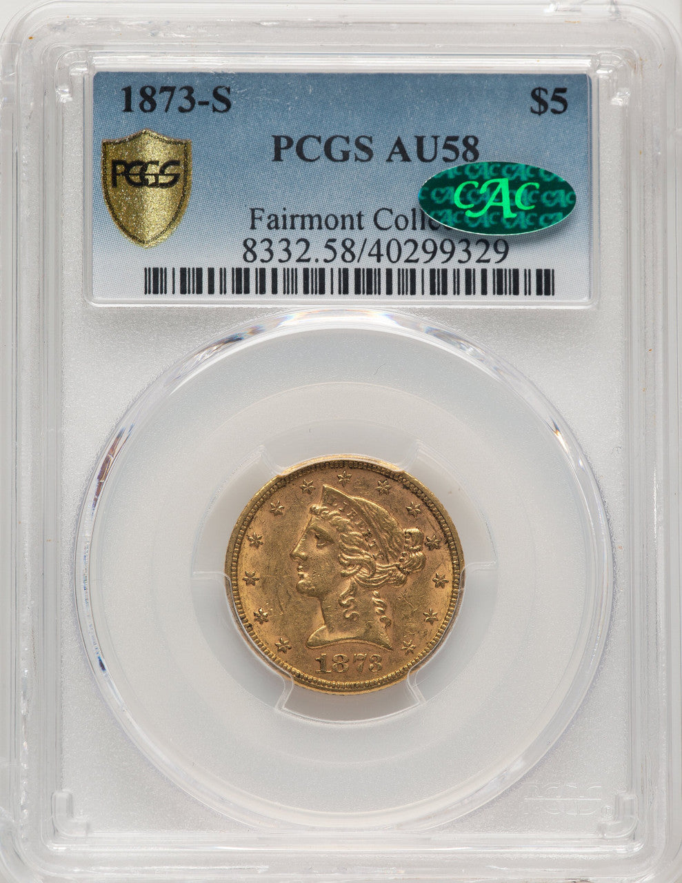 1873-S $5 CAC Liberty Half Eagle PCGS AU58